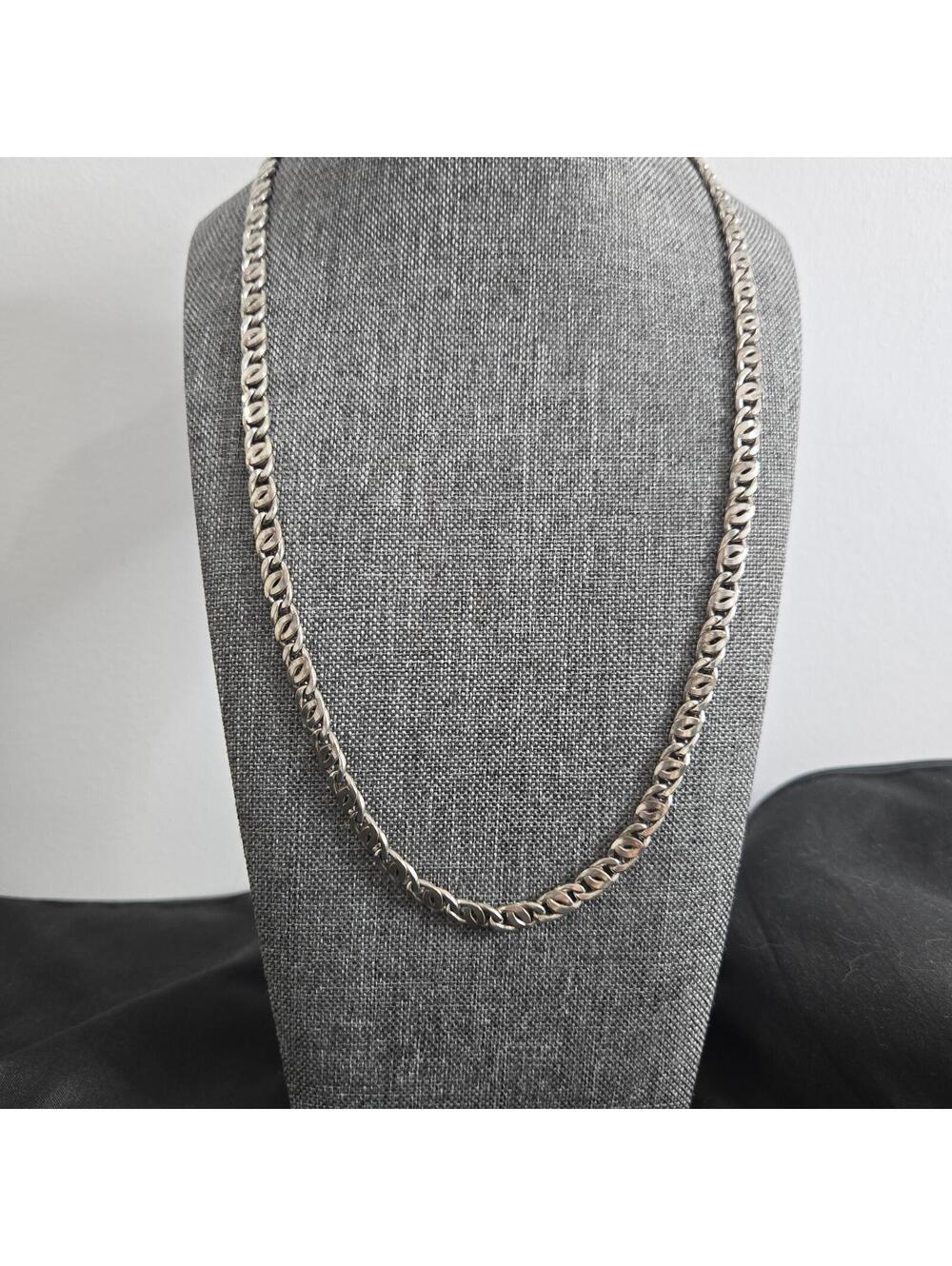 Vintage Sterling Silver Curb Link Chain Necklace Solid 925 Italy Heavy 24 Inch